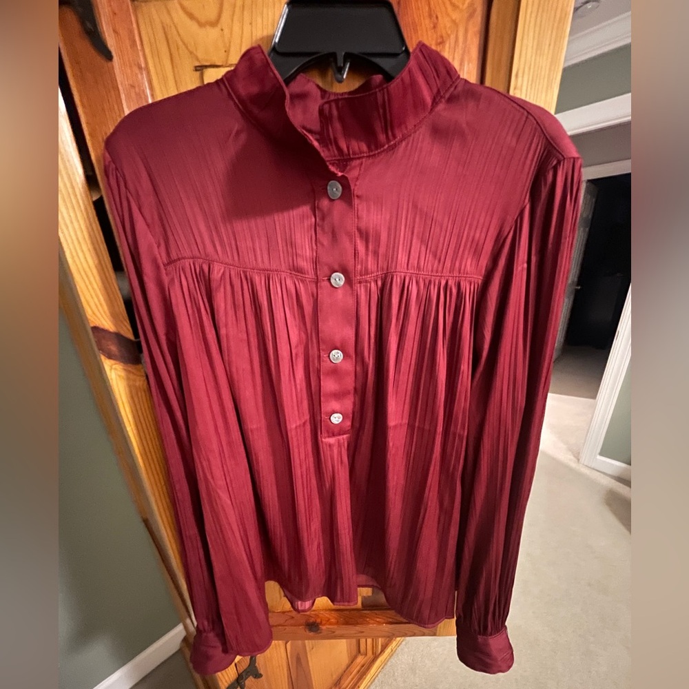 Anthropologie Boho Deep Red Blouse with Button Detail | XL